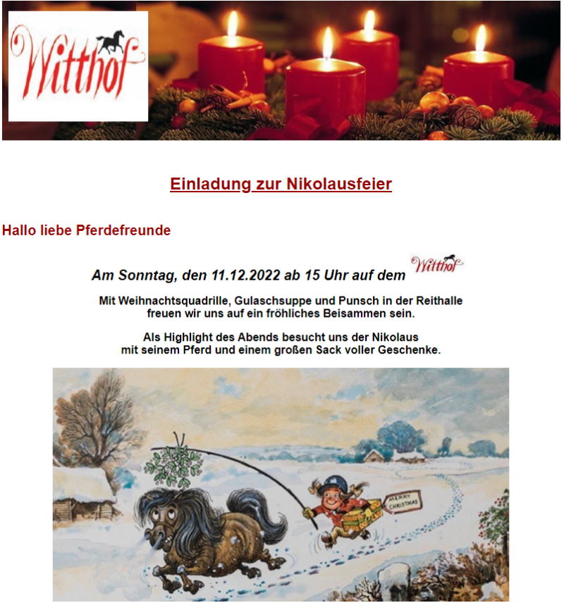 Einladung zur Nikolausfeier auf dem Witthof - 2022